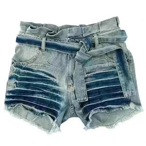 MC 1975 NWOT HIGH-WAIST Denim Belted Paper Bag Style Shorts Size 40/8